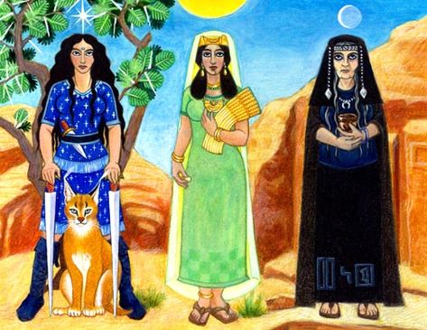 Al'Uzza, Allat, and Manat, the Triple Goddesses of Arabia La Mecca, Oh My Goddess, Pagan Art, The Boogeyman, Sacred Feminine, Mother Goddess, Triple Goddess, Magical Art, Amritsar