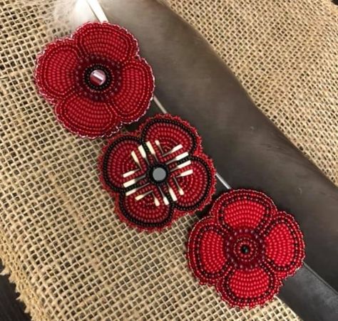 Beaded poppies are a source of pride, resilience for this Indigenous designer Indigenous Remembrance Day, Indigenous Beading Ideas, Indigenous Beading Patterns, Indigenous Veterans Day, Beading Indigenous, Beaded Poppies, Bead Color Patterns, Metis Art, Indigenous Canada