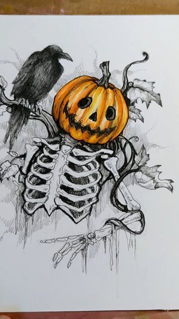 Halloween Art Projects, Pumpkin Drawing, Halloween Artwork, Pumpkin Art, Halloween Painting, Halloween Drawings, Arte Inspo, Art Drawings Sketches Creative, Arte Horror