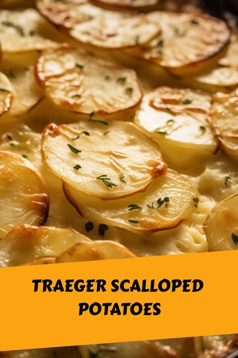 Grilled Scalloped Potatoes, Traeger Scalloped Potatoes, Smoked Scalloped Potatoes In Smoker, Traeger Potatoes, Smoked Potatoes In Smoker, Scalopped Potatoes Recipe, Smoked Scalloped Potatoes, Scalloped Potatoes With Cream, Smoker Cooking Recipes