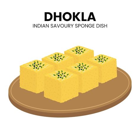 Dhokla Illustration, Food Vector, Food Illustration, Food Illustrations, Asian Food, Indian Food, Indian Food Recipes, Asian Recipes, Premium Vector