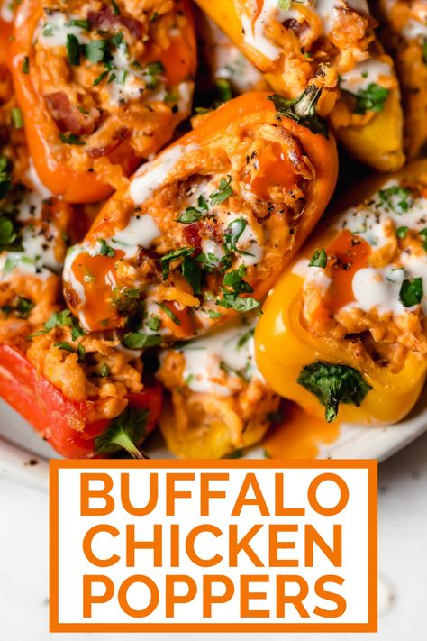 Buffalo Sauce Chicken, Mini Peppers Recipes, Buffalo Chicken Stuffed Peppers, Sweet Pepper Recipes, Grilled Buffalo Chicken, Jalapeño Peppers, Chicken Poppers, Easy Buffalo Chicken, Buffalo Chicken Recipes