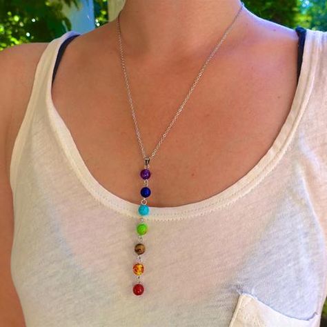 Chakra Pendant, Chakra Necklace, Les Chakras, Healing Necklace, 7 Chakra, Yoga Jewelry, 7 Chakras, Beaded Jewelry Patterns, Chakra Stones