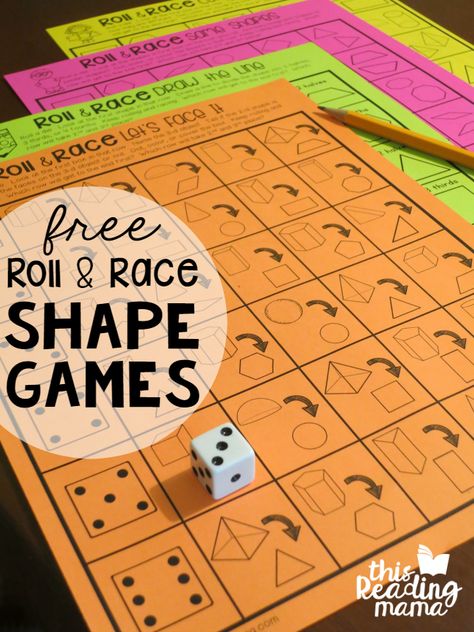 FREE Roll and Race Shape Games - 2nd Grade Culture Aesthetic, Shapes Kindergarten, Geometry High School, Kindergarten Math Games, Geometry Activities, Shape Games, 3d Figures, Kindergarten Math Activities, Math Methods