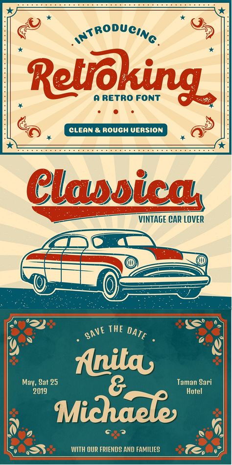 Canva Retro Template, Retro Text Design, Retro Font Canva, 1950s Fonts, 50s Logo, Retro Decals, Retro Design Graphic, Retro Design Poster, 90s Retro Aesthetic