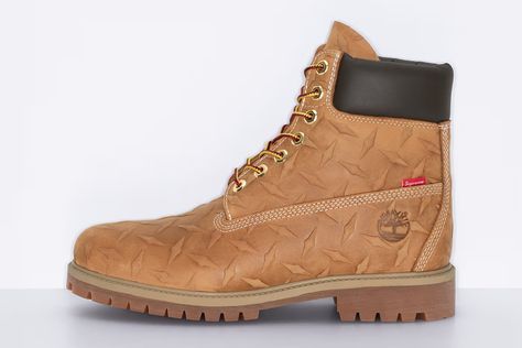 Supreme x Timberland Winter 2023 Collaboration | Hypebeast Timberland Logo, Streetwear Shoes, Entertainment Design, Next Fashion, Box Logo, Black Men Fashion, Winter 2023, Leather Collar, Waterproof Boots