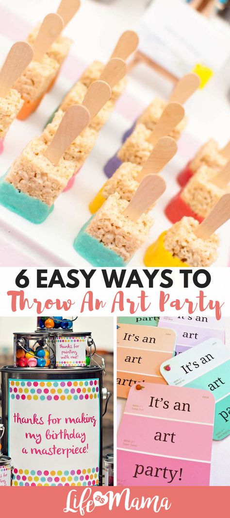 6 Easy Ways To Throw An Art Party #artparty #birthdayparty #partythemes #partyideas Art Party Foods, Bob Ross Birthday, Art Party Cakes, Artist Birthday Party, Kids Art Party, Painting Birthday Party, Artist Birthday, Painting Birthday, 1st Birthday Party Themes