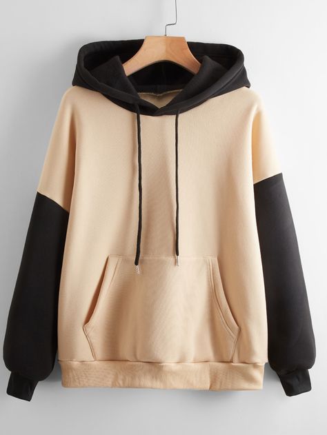 Khaki Casual  Long Sleeve Polyester Colorblock Pullovers Embellished Slight Stretch Spring/Fall Women Sweatshirts Korean Hoodie, Matching Sweatshirts, Lined Hoodie, Pocket Hoodie, Swimwear Bottoms, Winter Hoodies, Pull Sweat, Women Hoodies Sweatshirts, Sportswear Women