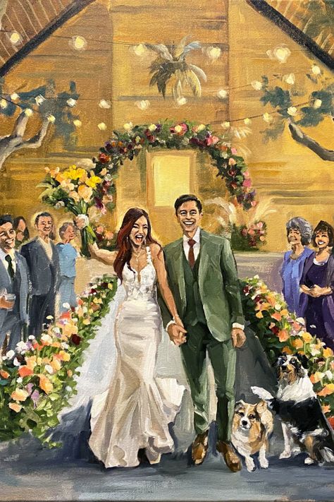 Painting Pose, Live Guest Painting Wedding, Wedding Art Painting, Live Painting Wedding, Painting Of Wedding Couple, Wedding Painting Portrait, Wedding Painter Live, Ceremony Exit, Live Wedding Painter