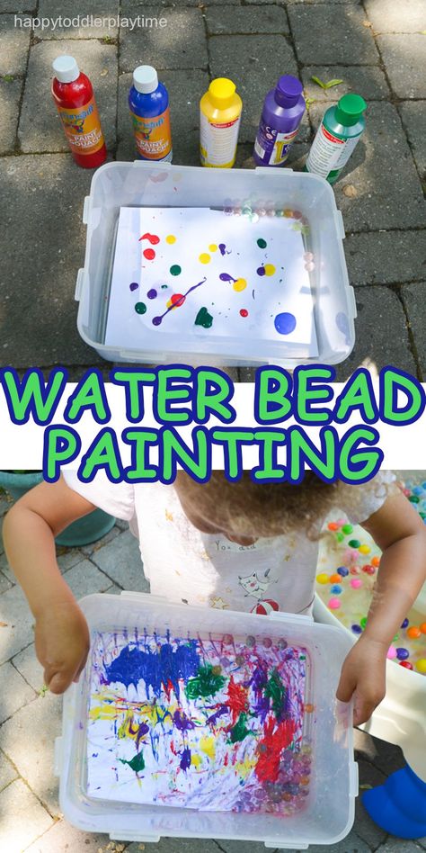 Water Bead Painting – HAPPY TODDLER PLAYTIME Water Beads Play, Wonderful Water Crafts For Toddlers, Wonderful Water Activities For Toddlers, Water Art For Toddlers, Water Art Activities Preschool, Water Beads Activities For Kids, Water Crafts For Toddlers, Water Preschool Theme, Water Study Creative Curriculum