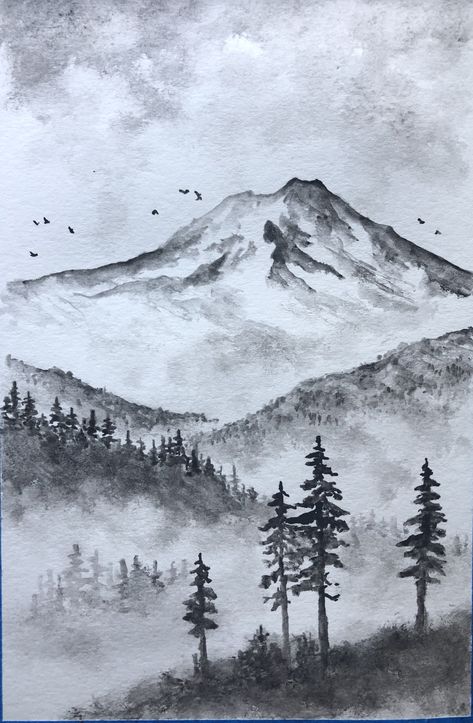 Pencil Drawings Mountains, Charcoal Drawing Mountains, Mountain Landscape Sketch, Simple Forest Landscape Drawing, Mountains And Trees Drawing, Landscape Drawings Mountain, Mountains Landscape Drawing, Charcoal Mountain Drawing, Nature Pictures Drawing Pencil