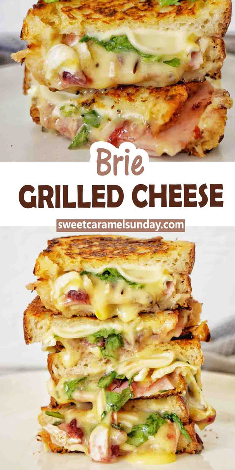 Grilled cheese with brie cut into halves and stacked on a white plate. Brie Sandwich Recipes, Sourdough Sandwich Recipes, Fancy Grilled Cheese Sandwiches, Brie Grilled Cheese, Brie Cheese Recipes, Sandwich Melts, Brie Sandwich, Fancy Grilled Cheese, Salad For Dinner