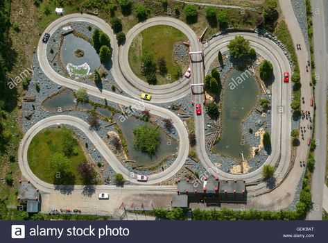 Download this stock image: Aerial view, GoKart track, terrain Fort Fun, the aerial view of Bestwig, Sauerland, North Rhine Westphalia, Germany, Europe, - GDKBAT from Alamy's library of millions of high resolution stock photos, illustrations and vectors. Rc Car Track, Garden Party Games, Homestead Layout, Slot Car Race Track, Go Kart Tracks, Dream Horse Barns, Go Kart Racing, Rc Drift Cars, Rv Homes