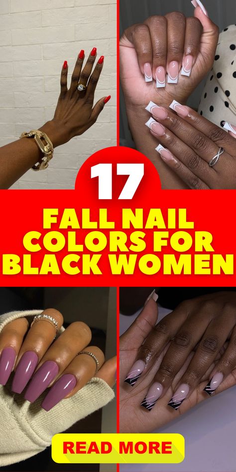 Elevate your nail game this fall with the trendiest nail colors for black women in 2023. Embrace the beauty of autumn with ideas designed specifically for dark skin tones. From vibrant and colorful shades to natural and solid hues, there's a variety of options to suit your preferences. Whether you opt for short nails or experiment with gel polish or acrylic, these nail colors will make a statement. Stay ahead of the trends and showcase your style with the perfect fall nail colors. Manicure Ideas For Black Women, Nails Design For Dark Skin Tones, Nails 2023 Trends Black Women, Black Women Nails Polish Dark Skin, Nails Acrylic For Black Women, Dark Skin Manicure, Dark Skin Nail Polish, Dark Skin Nail Color, Making Colors