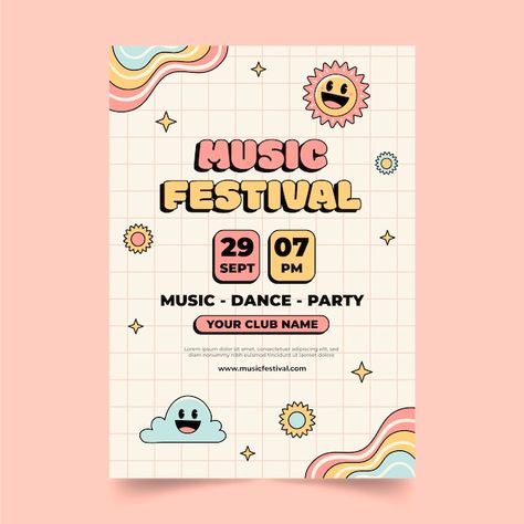 Y2k Event Poster, Groovy Poster, Grid Poster, Graphic Design Posters Layout, Music Festival Poster, 2024 Design, Event Banner, Learning Graphic Design, Pink Posters