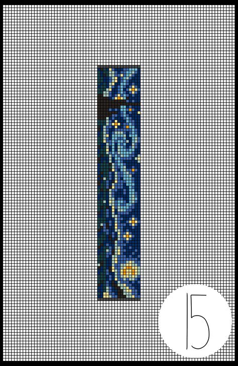 Starry Night Bracelet Pattern, Cross Stitch Bracelet Pattern, Starry Night Alpha Pattern, Miyuki Loom Pattern, 7 Row Bead Loom Patterns, Bead Loom Bookmark, Pixel Art Bracelet, Bead Loom Bracelets Patterns Free, Loom Beaded Bracelets Patterns