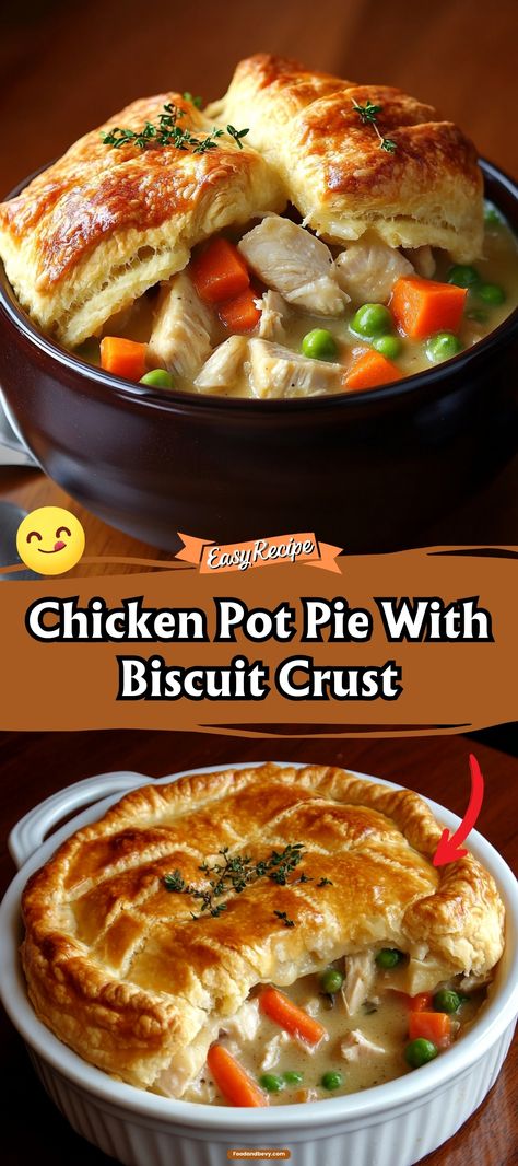 Delight in Chicken Pot Pie with Biscuit Crust, a comforting classic made simple. Creamy chicken and vegetables topped with fluffy biscuits instead of traditional pie crust make for a hearty and delicious meal. #ChickenPotPie #BiscuitCrust #FamilyDinner Chicken Pot Pie For Diabetics, Chicken Pot Pie With Biscuits And Frozen Veggies, Chicken Pot Pie With Biscuit Crust, Biscuit Crust Pot Pie, Chicken Pie With Biscuits, Chicken Pot Pie With Biscuit Topping, Turkey Pot Pie Recipe Easy With Biscuits, Topping For Chicken Pot Pie, Sheet Pan Chicken Pot Pie