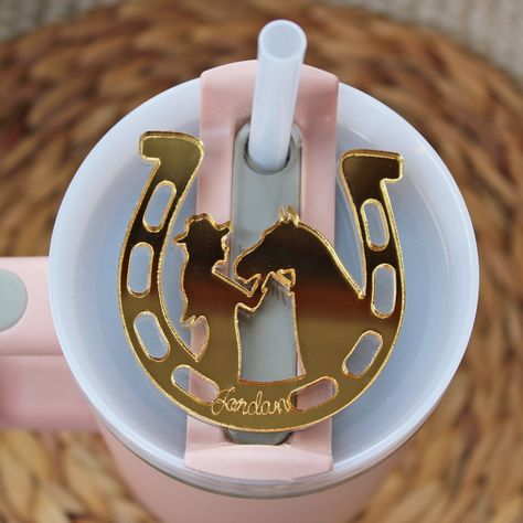 These horse inspired toppers are the perfect gift for any equestrian lover!  If mirror topper color is chosen, these are engraved on the backside of the topper, if you would prefer a solid or glitter color, please leave the paint color for the name desired as those are engraved on the top of the horse shoe, on a clear base. *Personalized toppers for the 40oz Stanley tumbler, 2.0, THIS IS THE STYLE THAT THESE ARE MADE TO FIT. If you would like this to fit a 20/30 oz Stanley please leave note at c Stanley Toppers, 30 Oz Stanley, Horse Room Decor, Stanley Name, Horse Quotes Funny, Horse Room, Western Bedroom Decor, Western Bedroom, Cowgirl Accessories