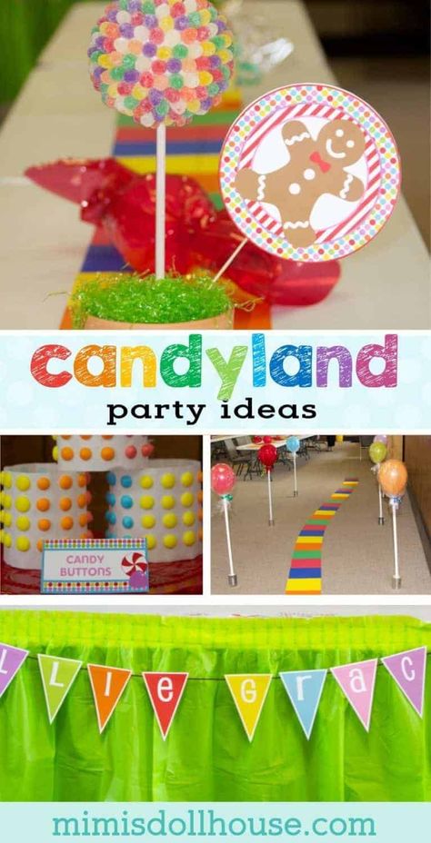 Candyland Party: Ellie and Amelia's Sweet Event.  Through gumdrop trees and over chocolate rivers...it's a candy land party Be sure to check out all our Candyland Party Ideas. #candyland #candy #party #partyideas #parties #birthday Candy Land Party Ideas, Candyland Party Ideas, Candy Land Party, Candy Theme Birthday Party, Candy Land Birthday Party, Candyland Birthday, Candyland Party, Candy Land Theme, Candy Theme