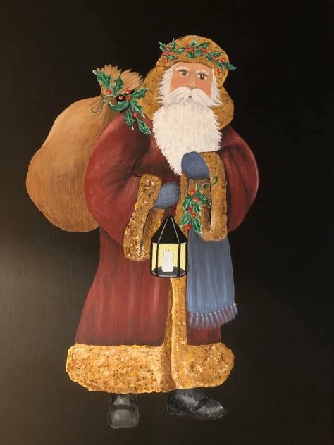 Painted Santas, Drawing Santa, Paint Santa, Painted Crafts, How To Draw Santa, Santa Paintings, Beginners Painting, Victorian Santa, Christmas Canvas Art