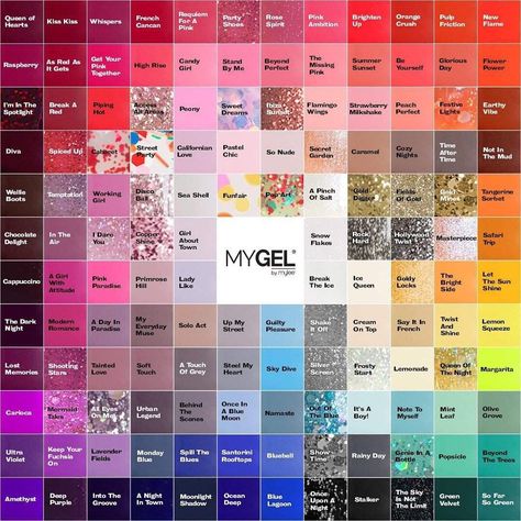 Gel Nails Colours, Mylee Gel Nails, Candy Stand, Nail Colours, Gel Nail Colors, Rose Party, Colour Chart, Color Chart, Pink Heart