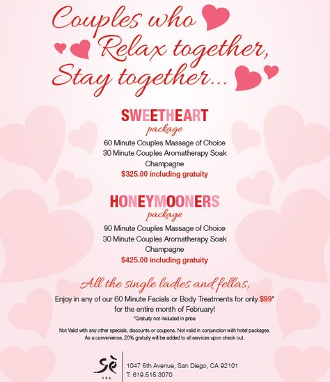 Couples who relax together, Stay together! We believe it! Fun Valentines Day promo! #valentinesday #bemine #massage #spa #sespa #marketing Valentines Spa Ideas, Valentines Massage Specials, Valentines Spa Specials, Spa Valentines Day Promotions, Valentine’s Day Spa Specials, Valentines Day Promo, Valentine Massage, Valentine Promotion, Valentine Day Massage