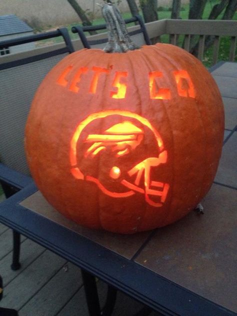 Bills Pumpkin Carving, Buffalo Bills Pumpkin, Go Bills, 90s Fashion Outfits Hip Hop Party, Buffalo Bills Football, Pumpkin Carving Ideas, Bills Football, Pumpkin Carvings, Painted Pumpkin