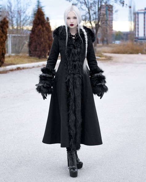 Anastasia E.G. on Instagram: “❄️👑❄️ *Details ⤵️ ▪️Coat from @devilnightuk (Reference: CT12601) #DevilNightUK #DevilNight #DevilFashion #gothic #goth #gothgoth…” Gothic Costume Outerwear For Winter, Gothic Winter Larp Outerwear, Vampire Style Winter Costume Outerwear, Gothic Winter Outerwear For Cosplay, Winter Costume Long Coat, Winter Costume Outerwear With Faux Fur Lining, Long Coat For Halloween, Winter Long Fur Coat With Feather Trim, Winter Goth