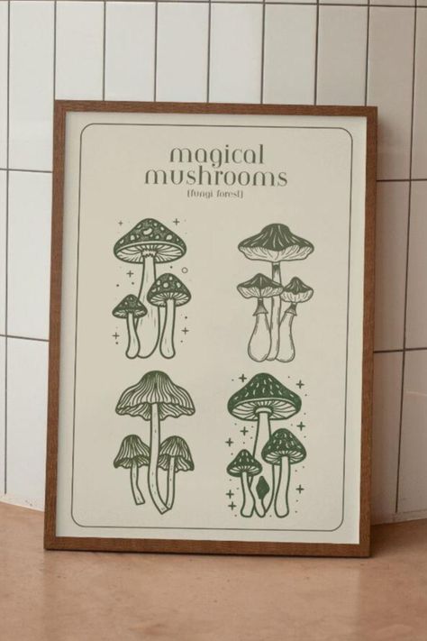 Boho Mushroom Decor, Mushroom Bedroom Decor, Forest Bedroom Decor, Magical Mushroom Forest, Mushroom Bedroom, Mushroom Book, Printable Wall Art Aesthetic, Mushroom Theme, Forest Bedroom