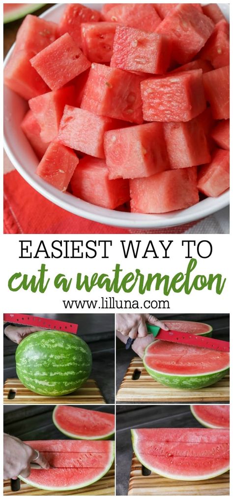 Is there anything better than a ripe juicy watermelon? Learn how to cut a watermelon into cubes efficiently and easily with our tips! #watermelon #cuttingwatermelon #watermelontips #cubedwatermelon #fruit Watermelon For A Crowd, How To Cut Watermelon Into Sticks, How To Cut Up A Watermelon, How To Keep Watermelon Fresh Longer, How To Cut A Cantaloupe, Fruit Cabob, How To Cut A Watermelon, Watermelon Picking, Cut Watermelon Easy