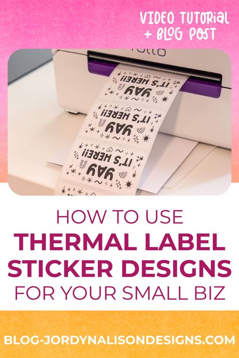 Learn how to use Thermal Label Sticker Designs with your Rollo or Dymo in this tutorial. Video tutorial + written blog post included. Hand Lettering Worksheet, Small Business Resources, Thermal Label Printer, Sticker Storage, How To Make Stickers, Thermal Labels, Sticker Template, Label Stickers, Sticker Designs