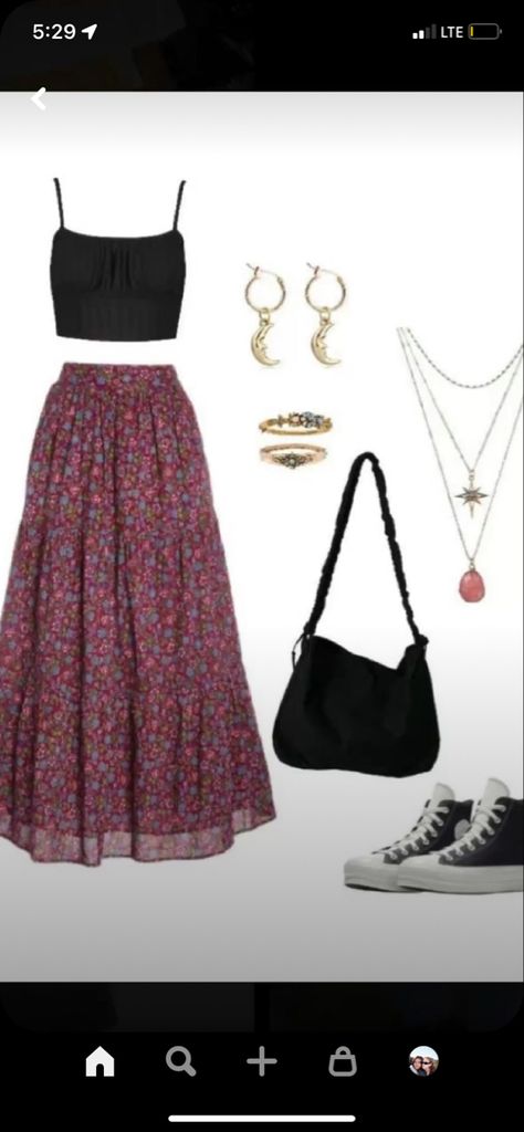 Long Skirt Tank Top Summer Outfits, Tank Top And Long Skirt Outfit, Tank Top Long Skirt Outfits, Converse And Long Skirt, Long Skirt Asethic, Long Skirt And Tank Top Outfit, How To Style Long Skirts Summer, Long Skirt And Converse Outfit, Indie Long Skirt Outfits