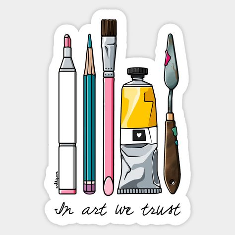 art supplies In art we trust -- Choose from our vast selection of stickers to match with your favorite design to make the perfect customized sticker/decal. Perfect to put on water bottles, laptops, hard hats, and car windows. Everything from favorite TV show stickers to funny stickers. For men, women, boys, and girls. School Supplies Stickers, Stickers For Men, Doodles Stickers, Books Stickers, Funny Laptop Stickers, Kindle Stickers, Creative School Project Ideas, College Stickers, Biker Quotes