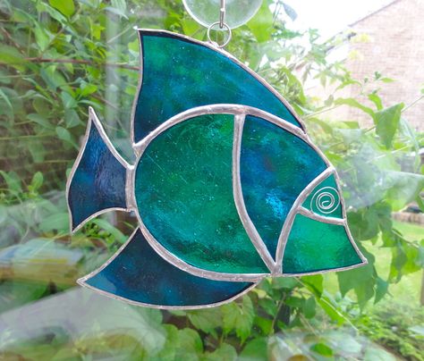 Stained Glass Fish Suncatcher                              … Stained Glass Fish, Diy Stained Glass Window, Stained Glass Patterns Free, Glass Art Projects, Stained Glass Ornaments, Stained Glass Suncatchers, Stained Glass Christmas, Stained Glass Diy, Stained Glass Crafts