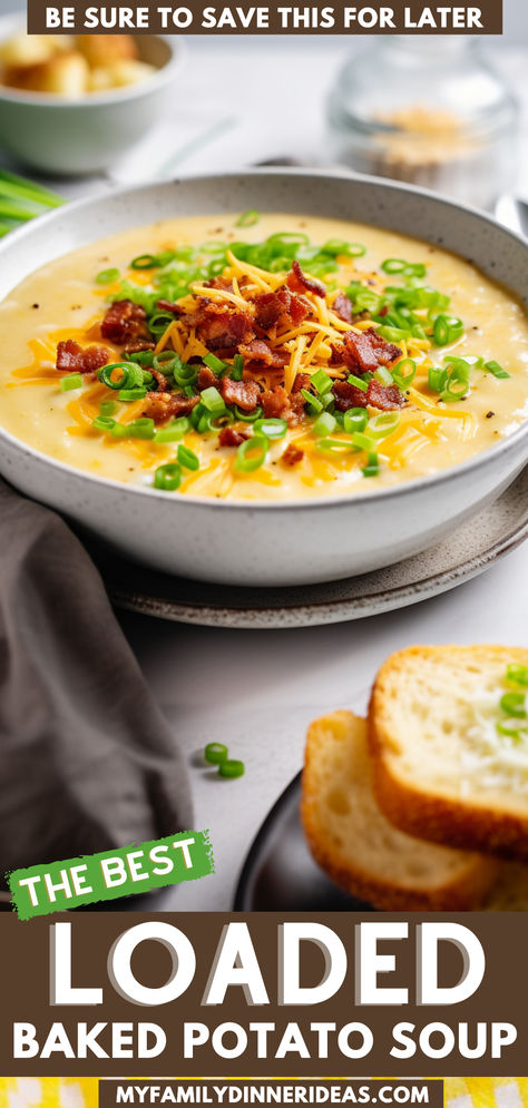 Loaded baked potato soup Loaded Baked Potato Soup Six Sisters, Vegetarian Loaded Potato Soup, Fully Loaded Baked Potato Soup, Mini Loaded Potatoes, Loaded Potatoes Soup, Twice Baked Potato Soup, Loaded Baked Potato Soup Recipe, Baked Potato Soup Recipe, Loaded Potato Soup