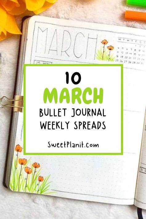 Bullet Journal Spread Ideas, Journal Spread Ideas, Weekly Bullet Journal, Bullet Journal Weekly Layout, March Bullet Journal, Journal Weekly Spread, Bujo Weekly Spread, Bullet Journal Monthly Spread, Journal Weekly