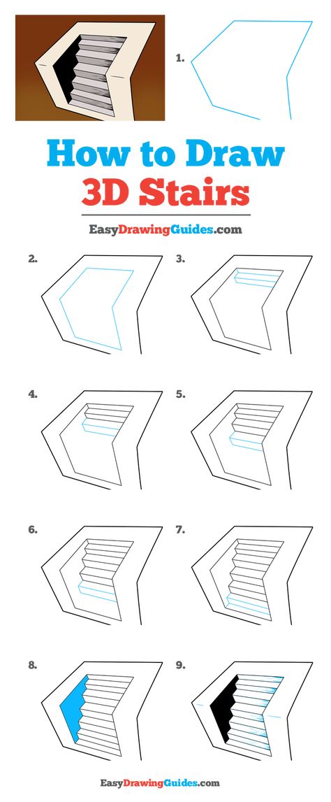 Learn How to Draw 3D Stairs: Easy Step-by-Step Drawing Tutorial for Kids and Beginners. #3D Stairs #drawingtutorial #easydrawing See the full tutorial at https://easydrawingguides.com/how-to-draw-3d-stairs/. 3d Stairs, Optical Illusions Drawings, 3d Drawing Tutorial, 3d Drawing Techniques, Trin For Trin Tegning, How To Draw Stairs, How To Draw 3d, Drawing Dragon, Draw 3d