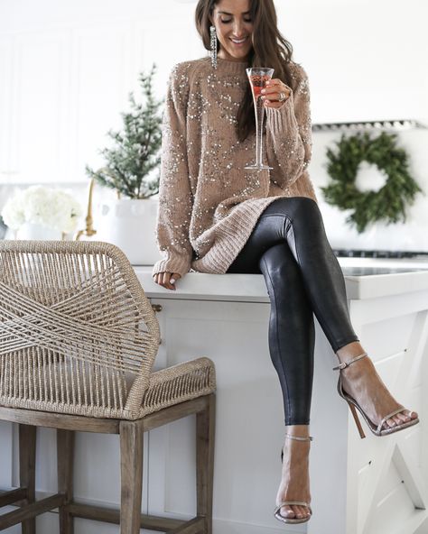 TWO HOLIDAY SWEATERS - Stylin By AylinStylin By Aylin | Interior Design | Fashion | Lifestyle New Year’s Eve Outfit, Leather Leggings Outfit, Holiday Sweaters, Looks Pinterest, Nye Outfits, New Years Outfit, Eve Outfit, New Years Eve Outfits, Legging Outfits