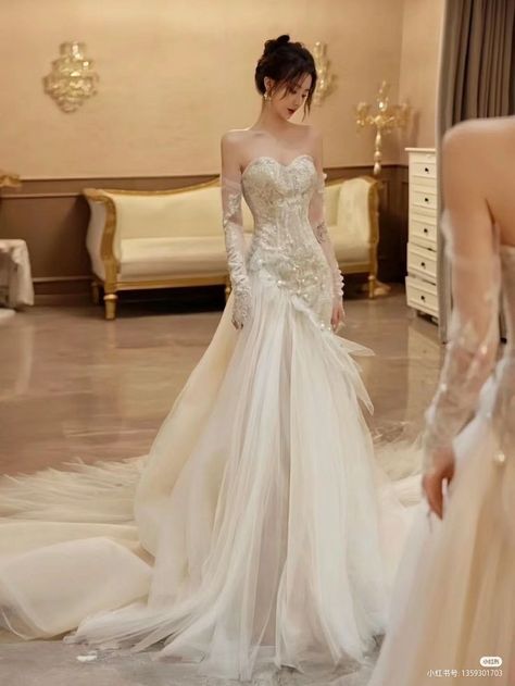 Douyin Wedding Dress, Korean Prom, Latina Wedding, Chinese Wedding Dress, Gowns Dresses Elegant, Pretty Wedding Dresses, White Wedding Dress, Dream Wedding Ideas Dresses, Country Wedding Dresses