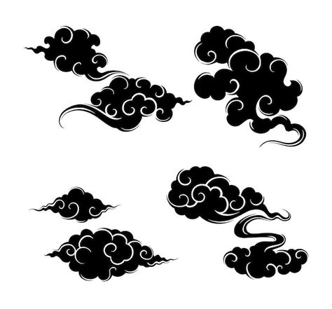 Chinese Cloud Tattoo Design, Chinese Cloud Tattoo, Cloud Silhouette, Japanese Clouds, Cloud Tattoo Design, Japanese Quilt Patterns, Chinese Warrior, Cloud Tattoo, Cloud Vector