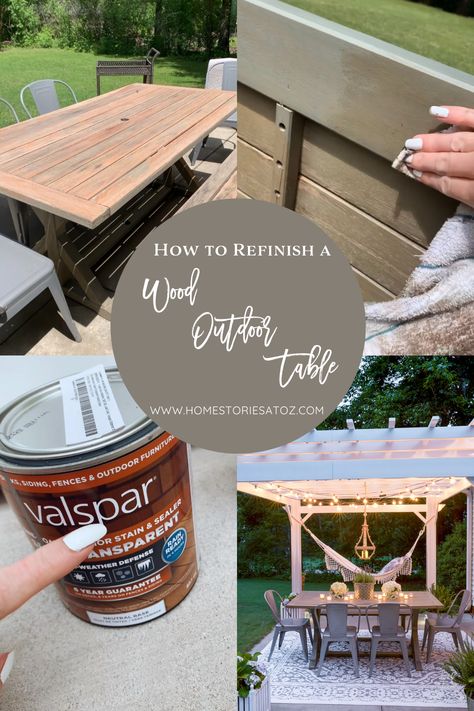 How to refinish a wood outdoor table #refinishatable Refinish Outdoor Table, Wood Outdoor Table, Outdoor Farmhouse Table, Picnic Table Makeover, Wooden Outdoor Table, Outdoor Wood Table, Metal Outdoor Table, Summer Patio Decor, Old Wood Table