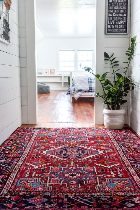 Shop our Gharajeh Persian collection to brighten our entry way!  #homedecor #entryway #persian #rug #interiordesign Persian Rug Living Room, Persian Decor, Home Space, Persian Rugs, Carpet Design, Hallway Decorating, My New Room, Living Room Inspiration, Dream Home Design