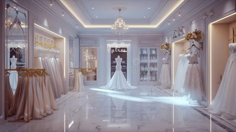 Refined Wedding Dress Boutique Featuring Luxurious Textiles and Accents stock photos Luxury Boutique Interior, Wedding Showroom, Details Illustration, Bridal Boutique Interior, Wedding Dress Boutique, Bridal Showroom, Bridal Shops, Couture Wedding Dresses, Wedding Dress Store