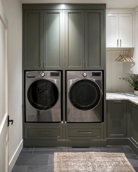 basement laundry room ideas sage green laundry room Laundry Mudroom, Pantry Laundry Room, Pantry Laundry, Basement Laundry Room, Dream Laundry Room, Basement Laundry, Basement Reno, Mudroom Laundry Room, Laundry Room Layouts