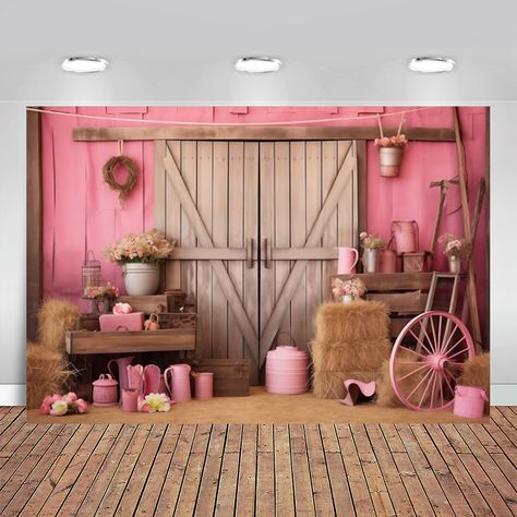 Pink Barn Wooden Door Backdrop Spring Vintage Western Farm Background Cowgirl Happy Birthday Baby Pocoyo Backdrop, Soccer Backdrop, Background Cowgirl, Mermaid Party Backdrop, Backdrop First Birthday, Cowgirl Party Decorations, Party Watermelon, Debut Party, Wonder Woman Birthday