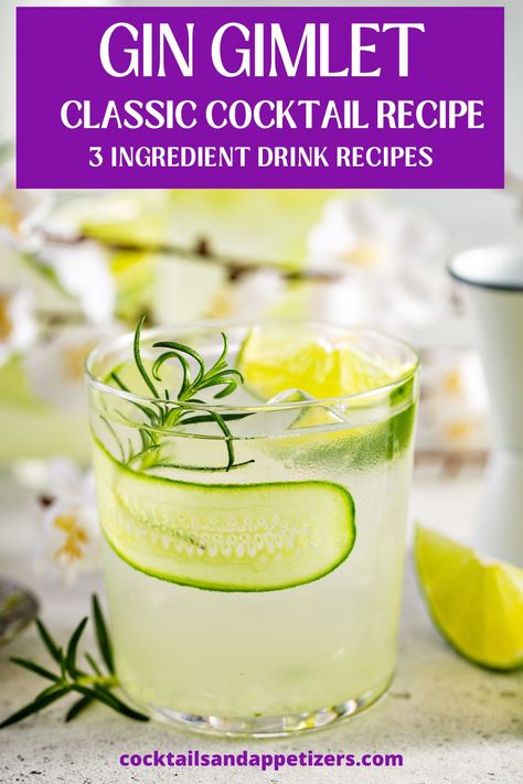 This Gin Gimlet recipe yields a classic cocktail with a zesty and refreshing lime flavor, perfect for lovers of citrus and gin! Garnish with cucumber, rosemary or basil. Gin Gimlet Recipe, 3 Ingredient Cocktails, Gin Garnish, Gin Gimlet, Gimlet Recipe, Gimlet Cocktail, Gin Cocktail Recipes, Peach Lemonade, Vodka Recipes