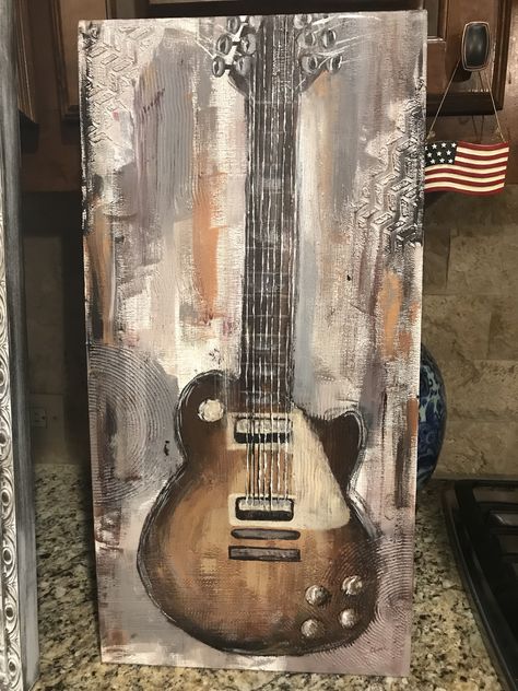 Electric Guitar Painting On Canvas, Electric Guitar Painting, Guitar Paintings, Creativity Projects, Guitar Wall Art, Guitar Painting, Guitar Wall, Music Painting, Modeling Paste