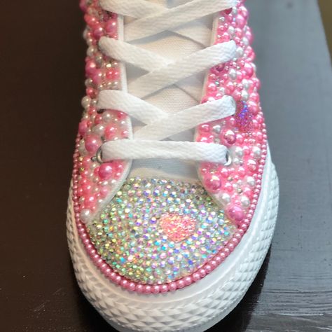 All Sizes Available. Various Colors Available Beaded Sneakers Diy, Blinged Shoes, Canvas Shoes Diy, Diy Rhinestone Crafts, Mickey Shoes, Converse Wedding, Converse Wedding Shoes, Bling Converse, Wedding Dress Sketches