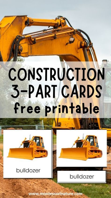 Free Printable – construction vehicles 3-Part Cards - Montessori Nature Printables Construction Printables, Name Printables, Nature Printables, Free Educational Printables, Educational Printables, Construction Vehicles, Hands On Learning, Picture Cards, Childhood Education