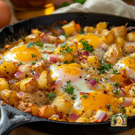 Egg And Potatoes Breakfast, Eggs And Potatoes Skillet, Scrambled Eggs And Potatoes, Skillet Eggs Breakfast, Sliced Breakfast Potatoes, Home Style Potatoes Breakfast, Egg Potato Recipes, Potato And Egg Recipes, Egg Skillet Recipes